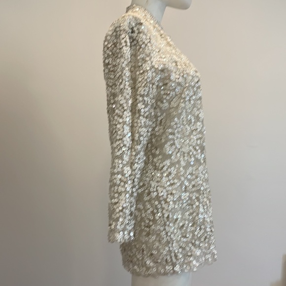 Vintage Full White Sequined Jacket SzSM - Picture 6 of 14